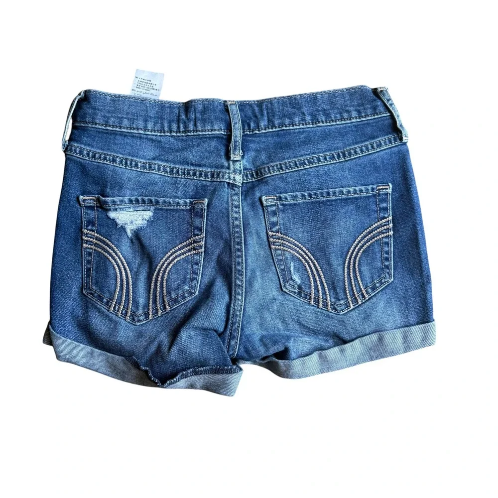Hollister High Rise Denim Shorts Womens 0 Blue Distressed Rolled Cuff